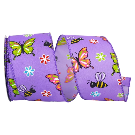 Reliant 2.5&#x22; x 10yd. Wired Butterfly &#x26; Bees Bright Ribbon